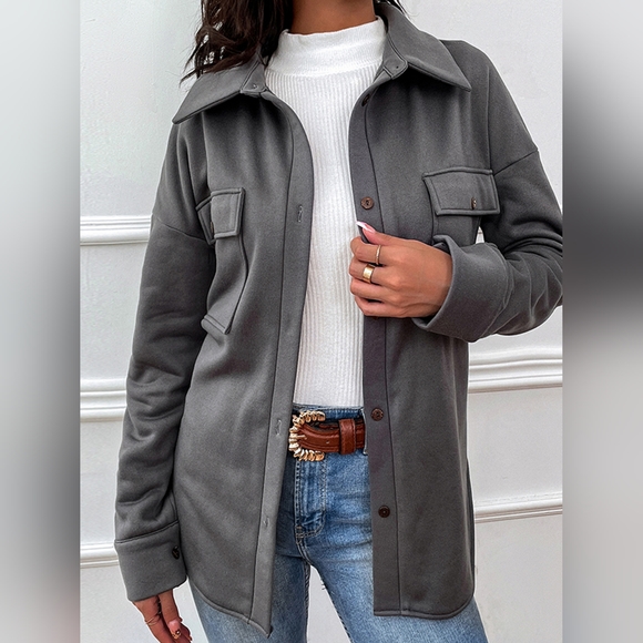 Women's Gray Boutique Button Down Tie Dropped Shoulder Warm Coat 20% OFF - Picture 5 of 5